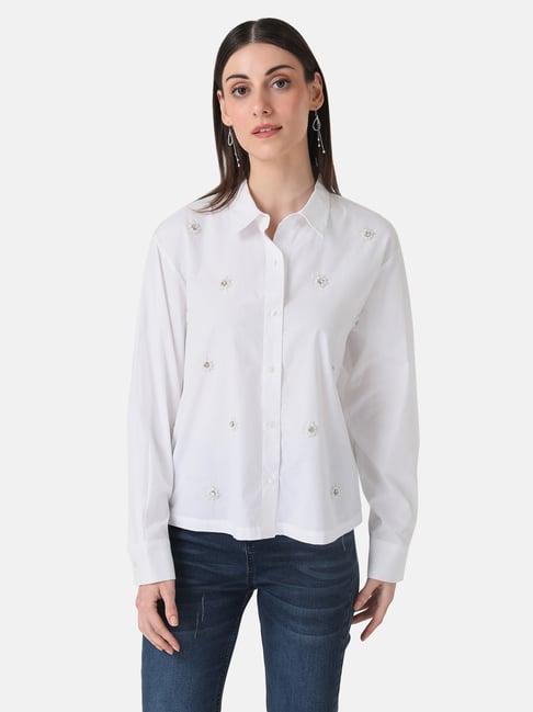 kazo white embellished casual shirt