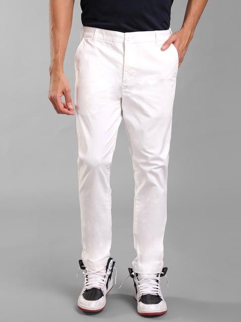 kazo white regular fit flat front trousers