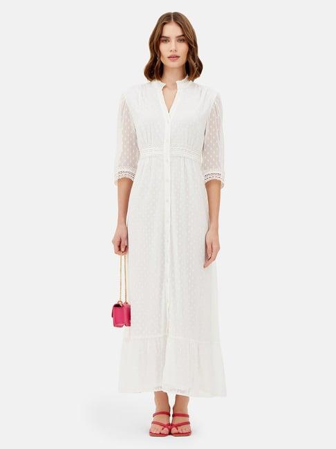 kazo white self design shirt dress