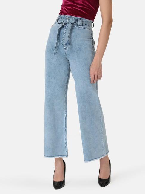 kazo wide leg high rise denim with belt