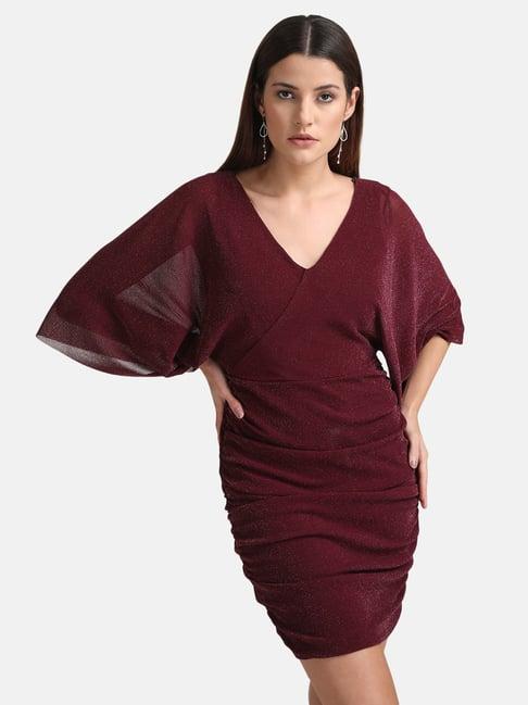 kazo wine textured bodycon dress