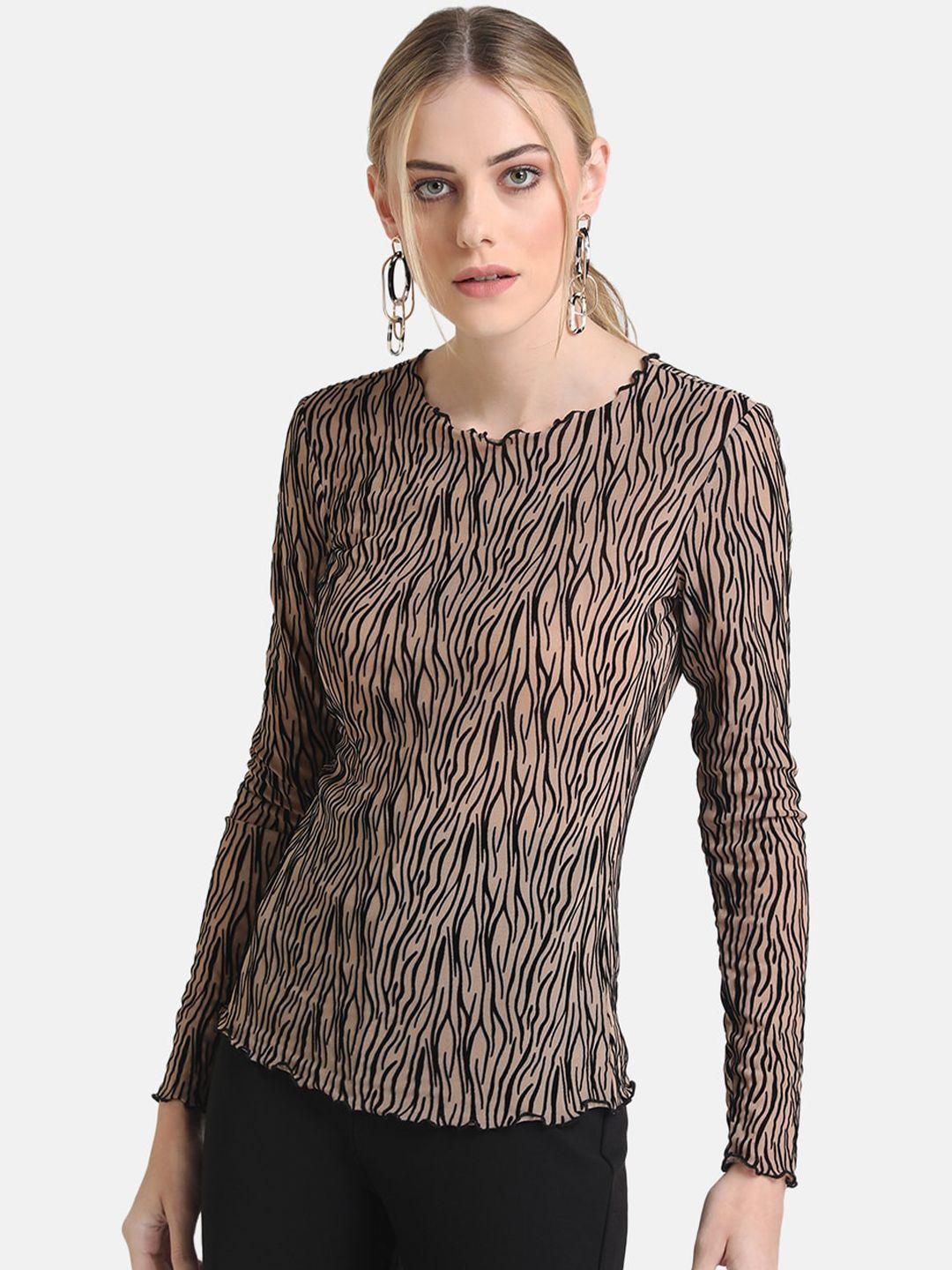 kazo women beige & black print top