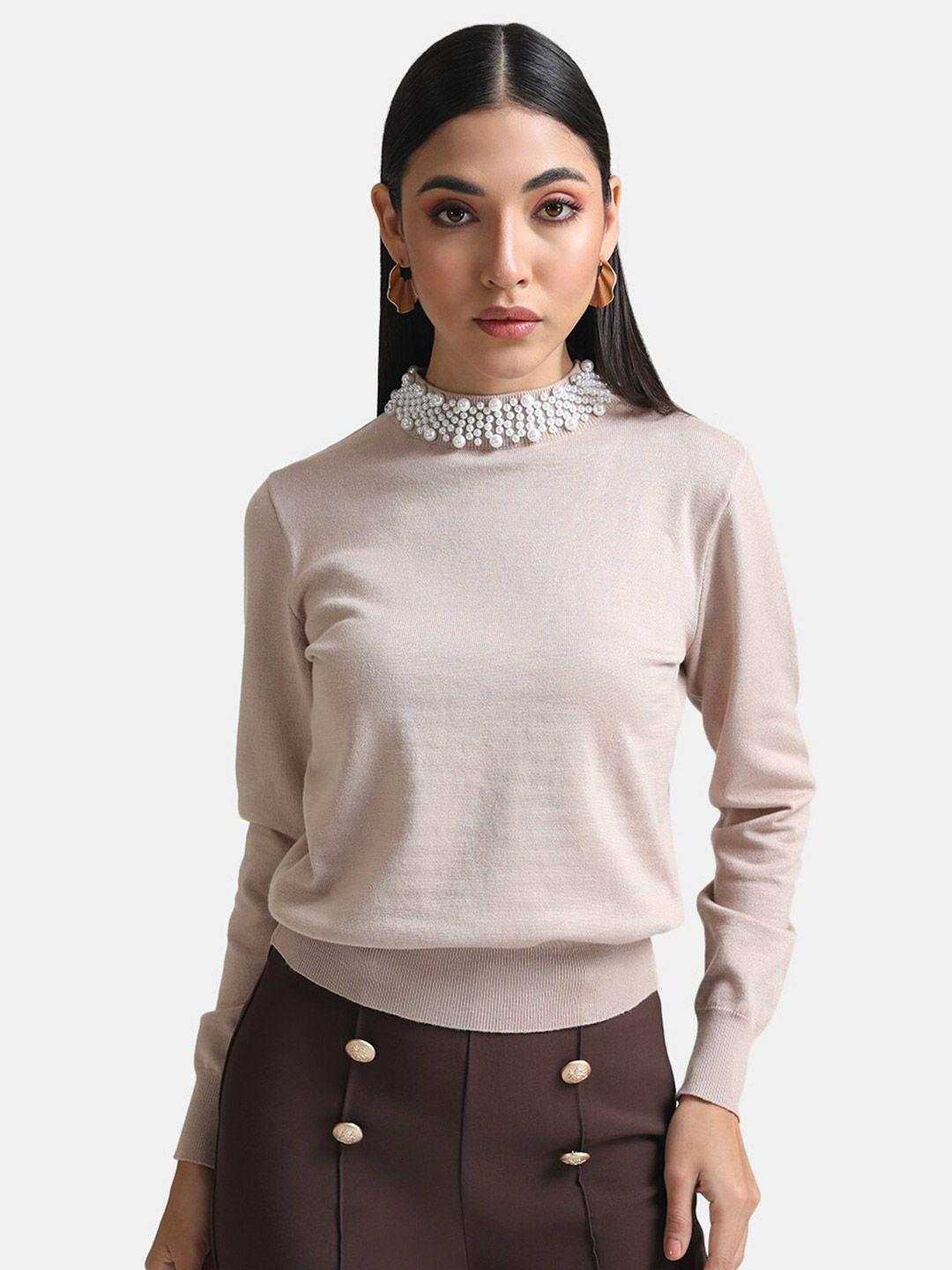 kazo women beige embroidered pullover