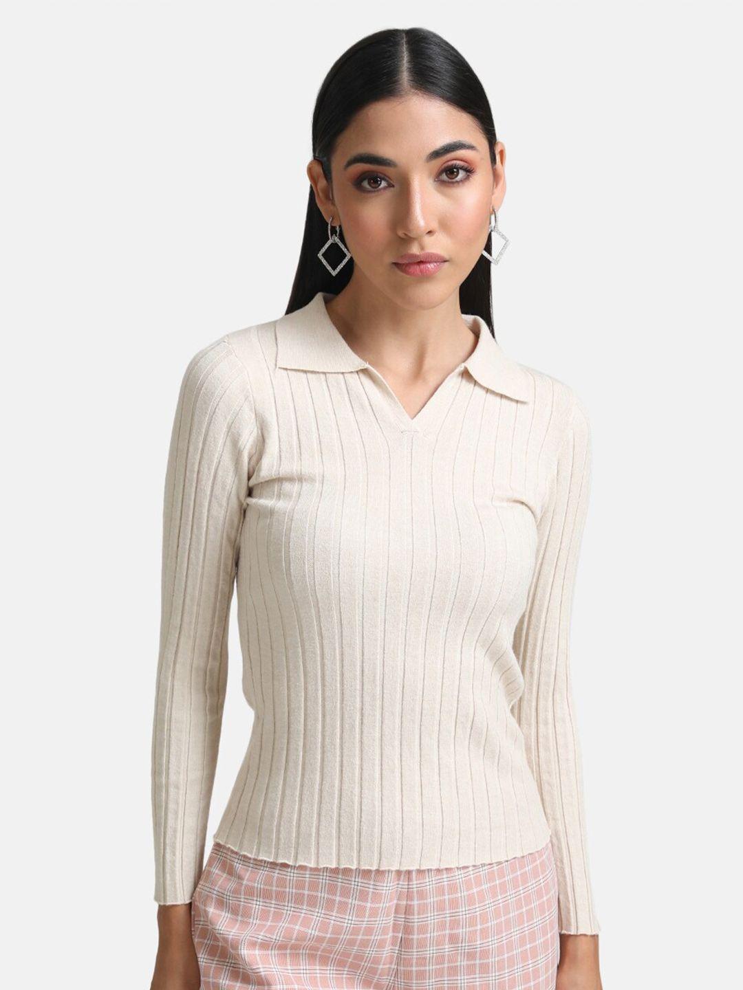 kazo women beige ribbed pullover