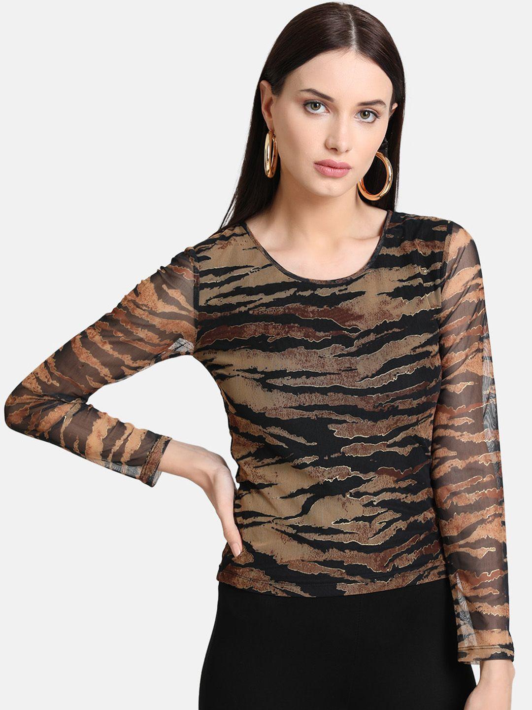 kazo women black & brown printed top