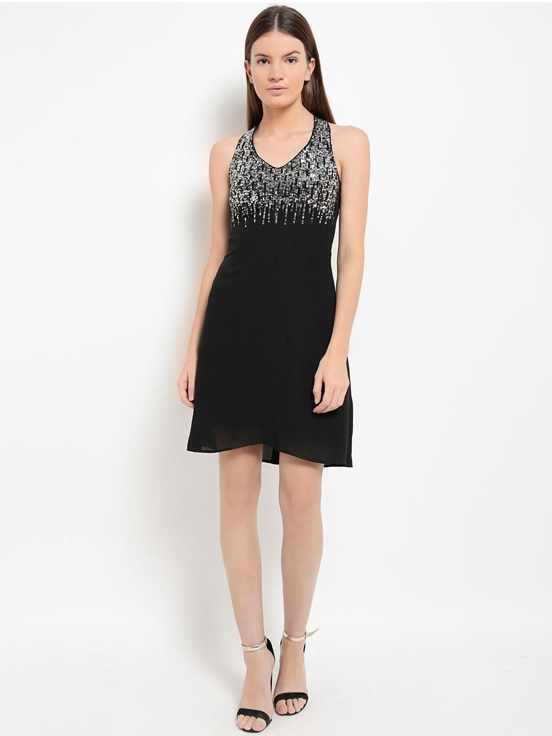 kazo women black embellished fit and flare dress