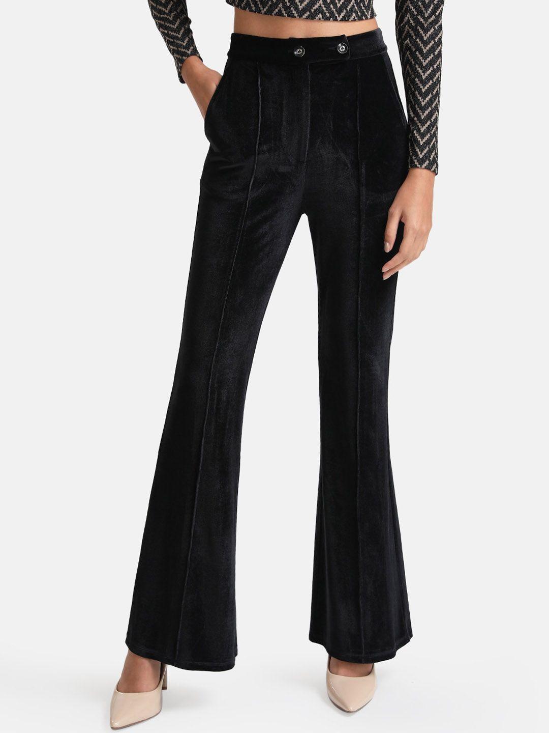 kazo women black flared high-rise bootcut trousers