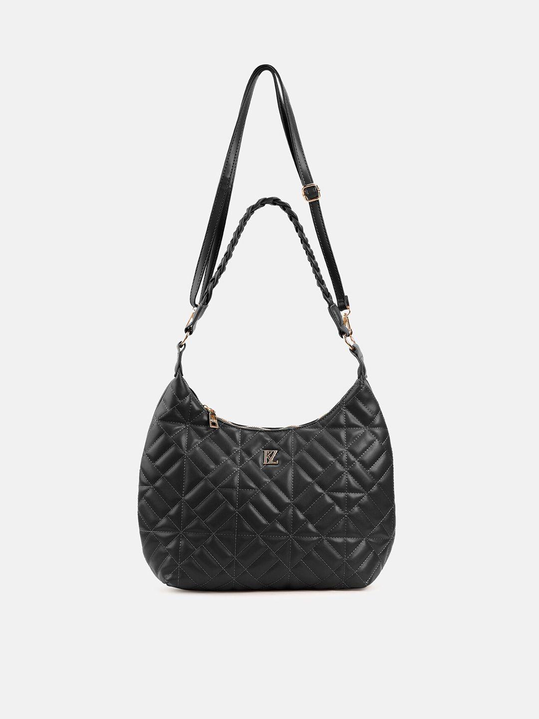 kazo women black pu structured handheld bag with quilted