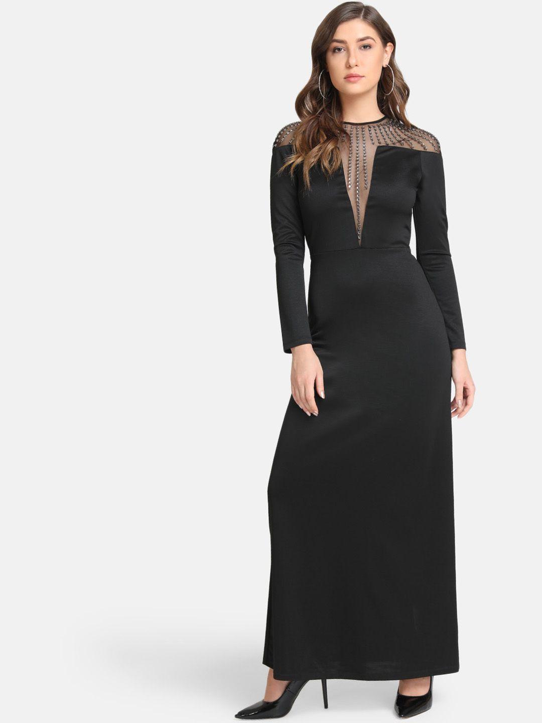 kazo women black solid maxi dress
