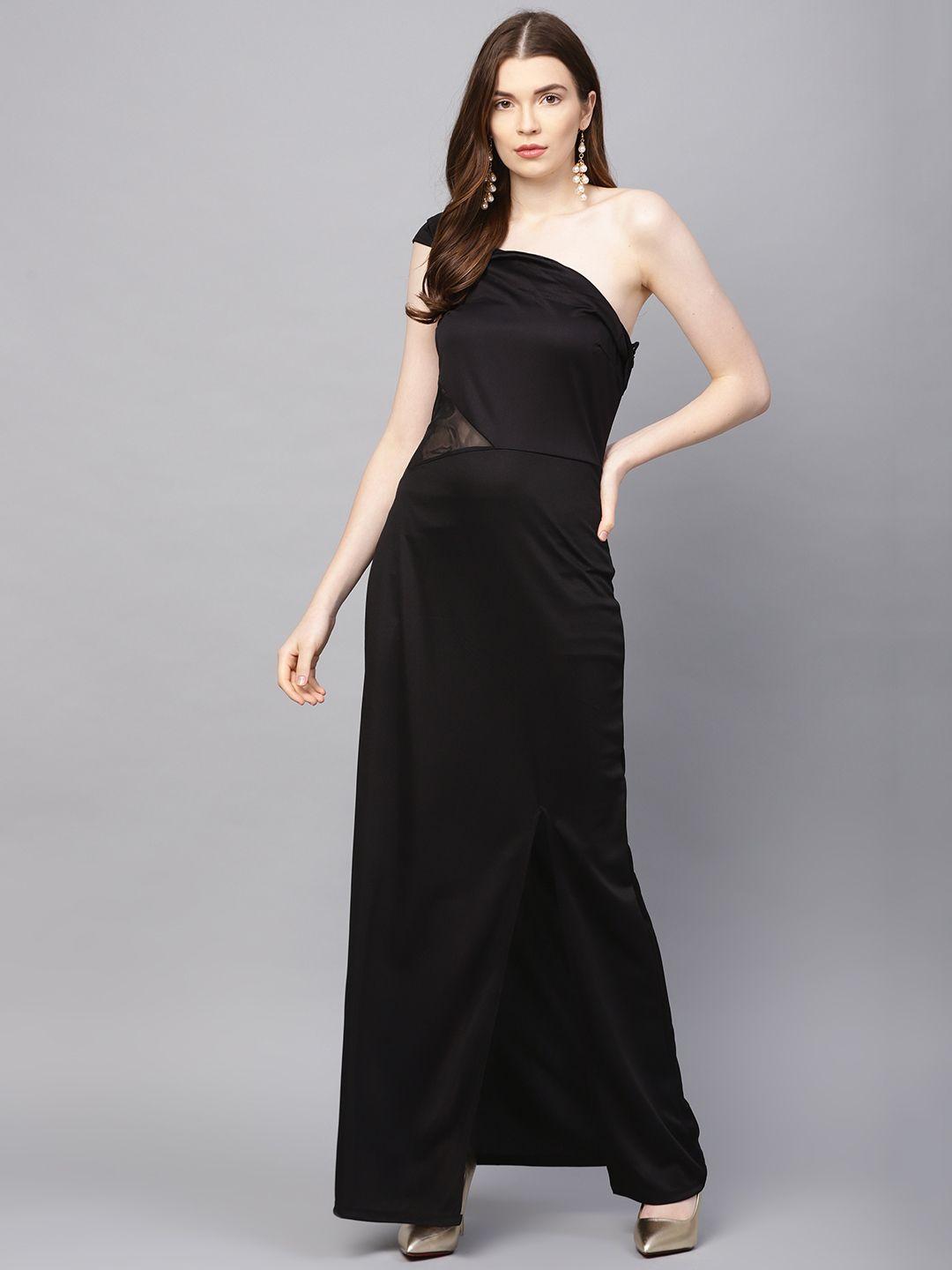 kazo women black solid one-shoulder maxi dress