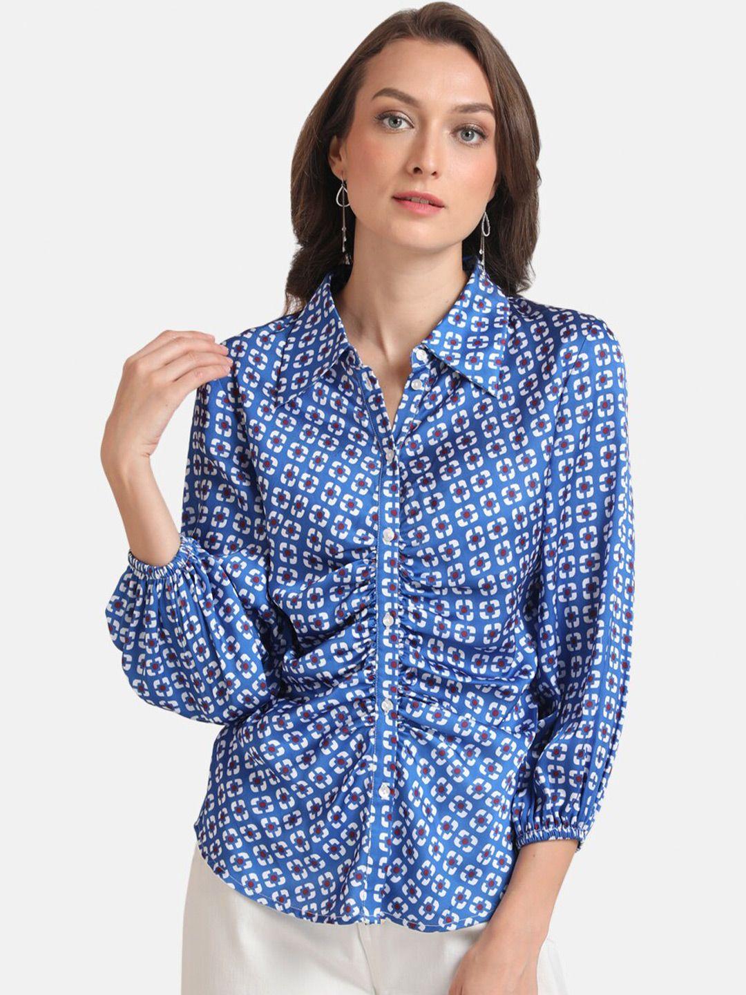 kazo women blue printed casual shirt