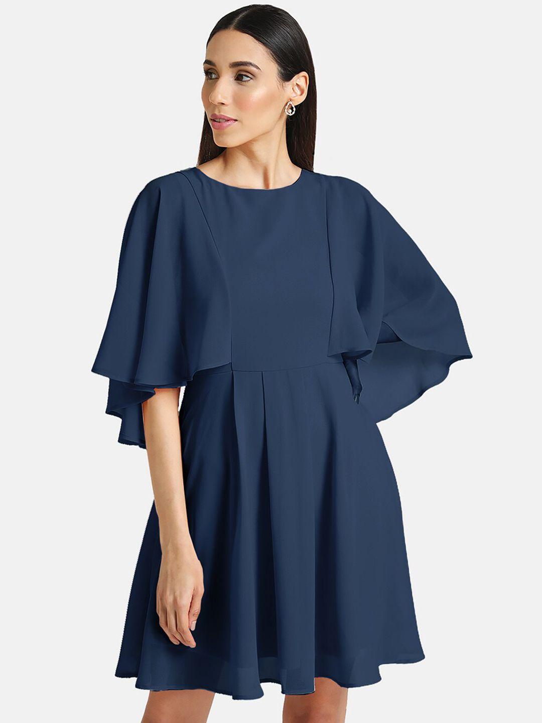 kazo women blue solid fit and flare dress