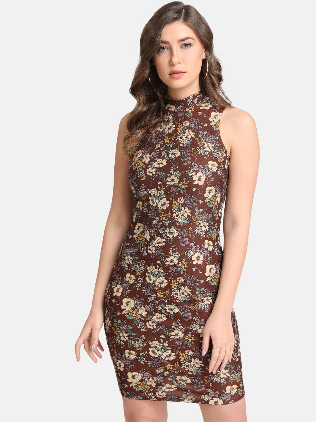 kazo women brown & beige printed sheath dress