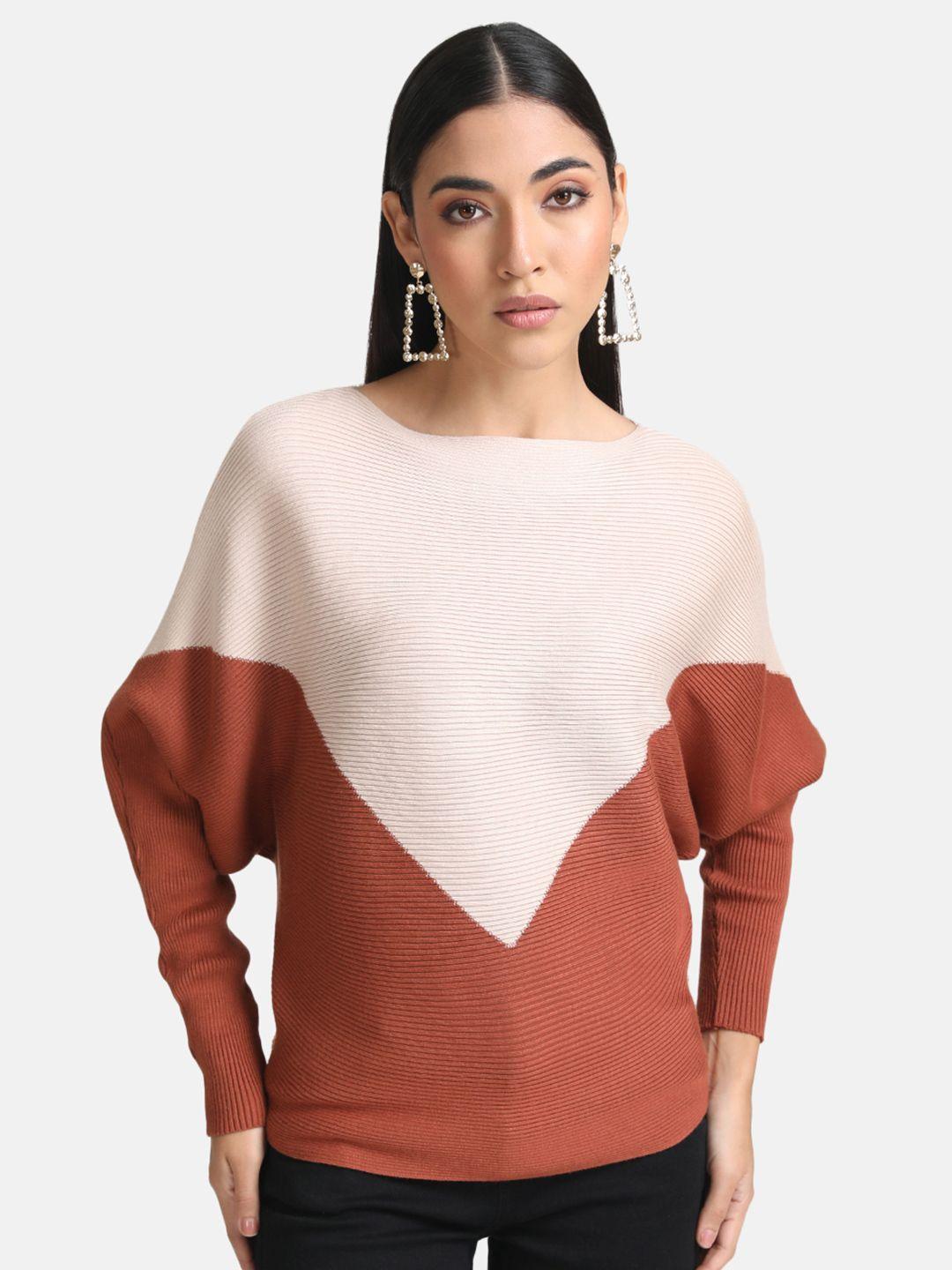 kazo women brown & peach-coloured colourblocked pullover