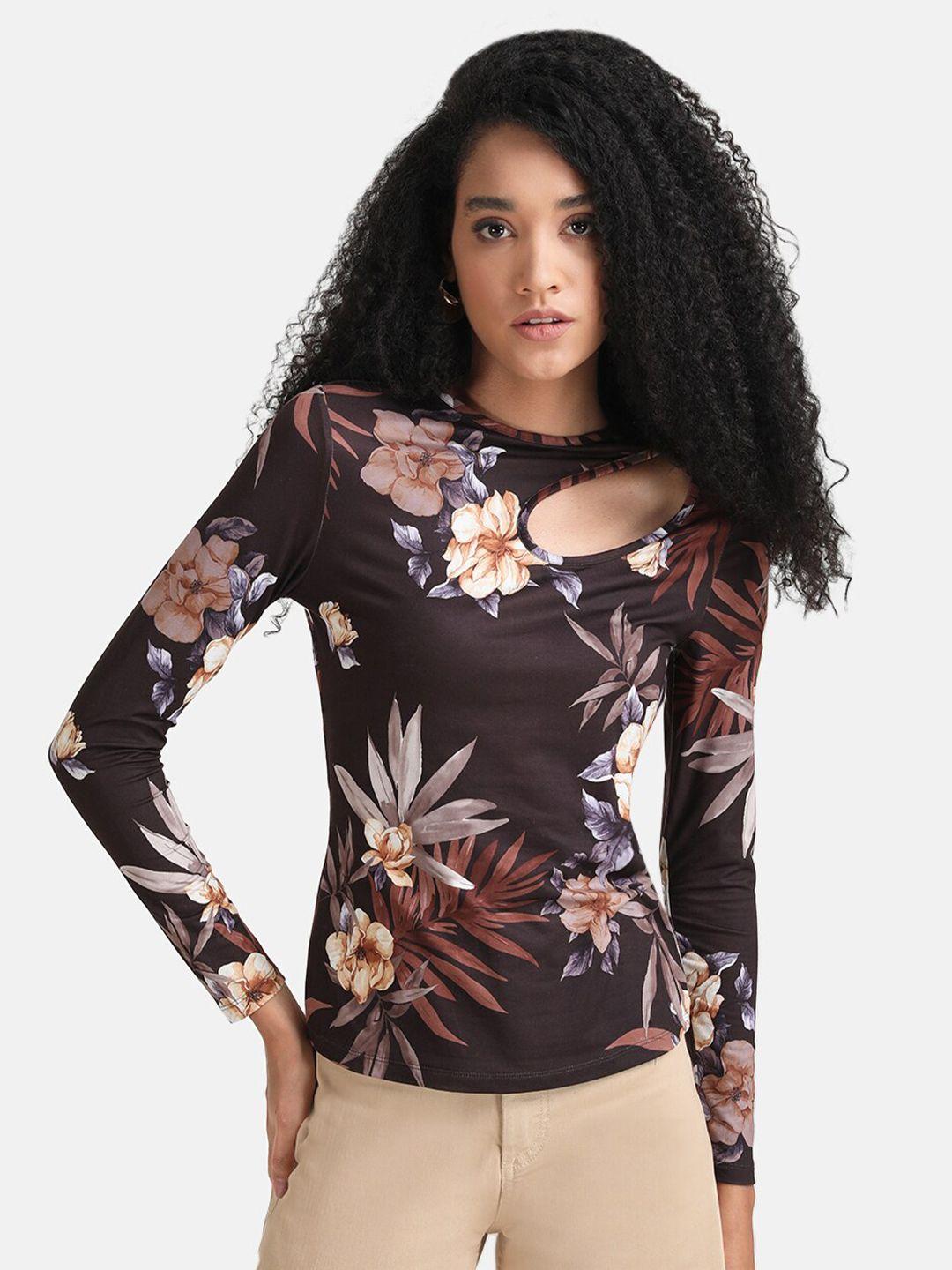 kazo women brown floral print top