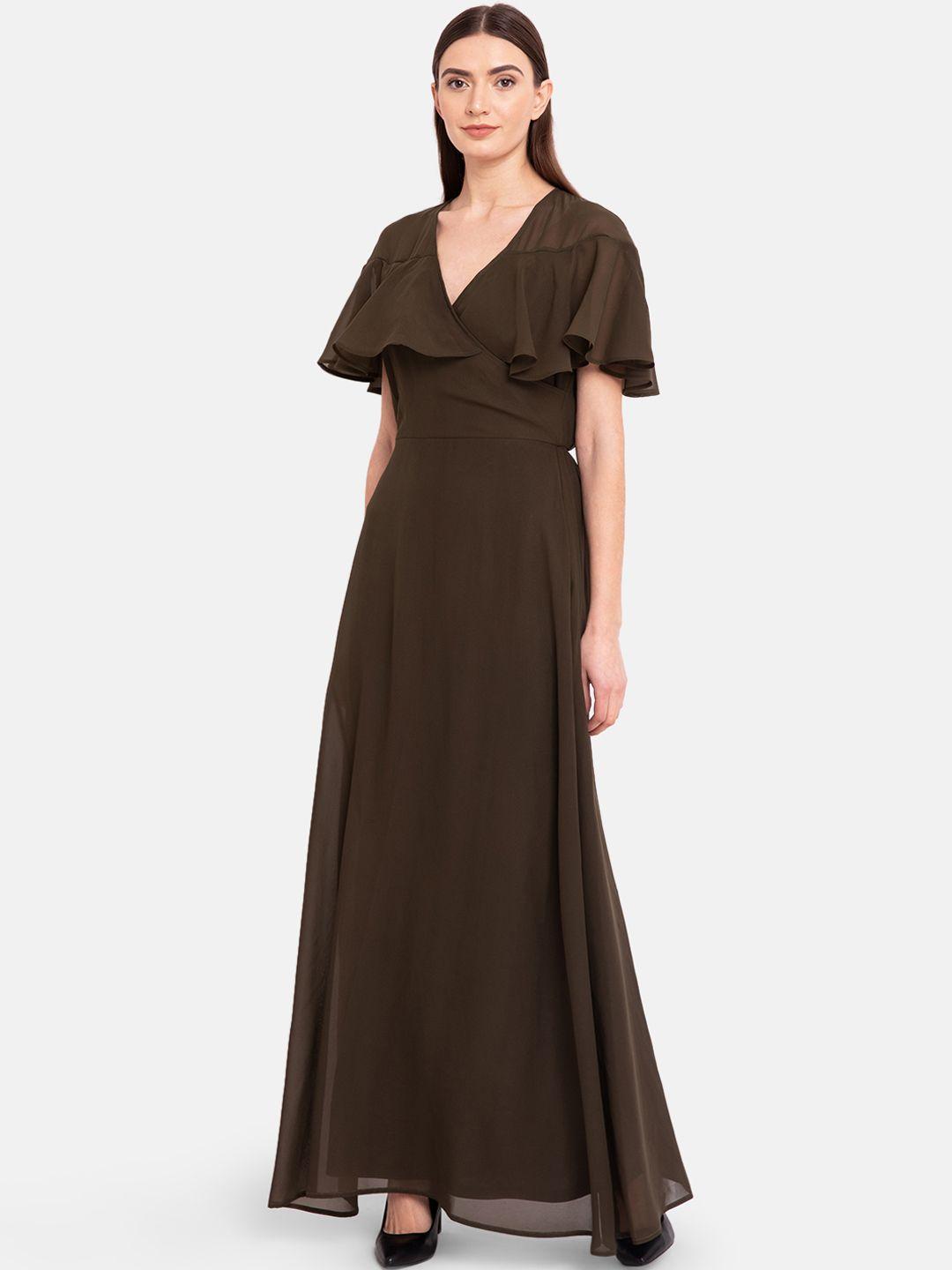 kazo women brown solid maxi dress