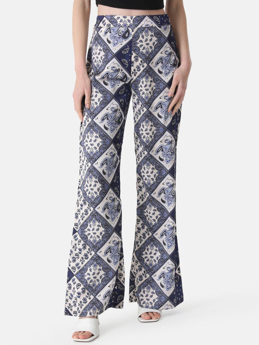 kazo women ethnic motifs printed flared high-rise bootcut trousers