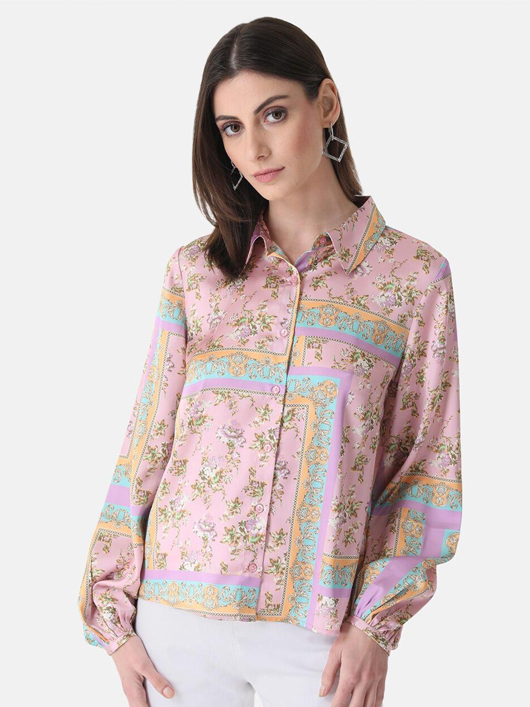 kazo women floral printed satin party shirt