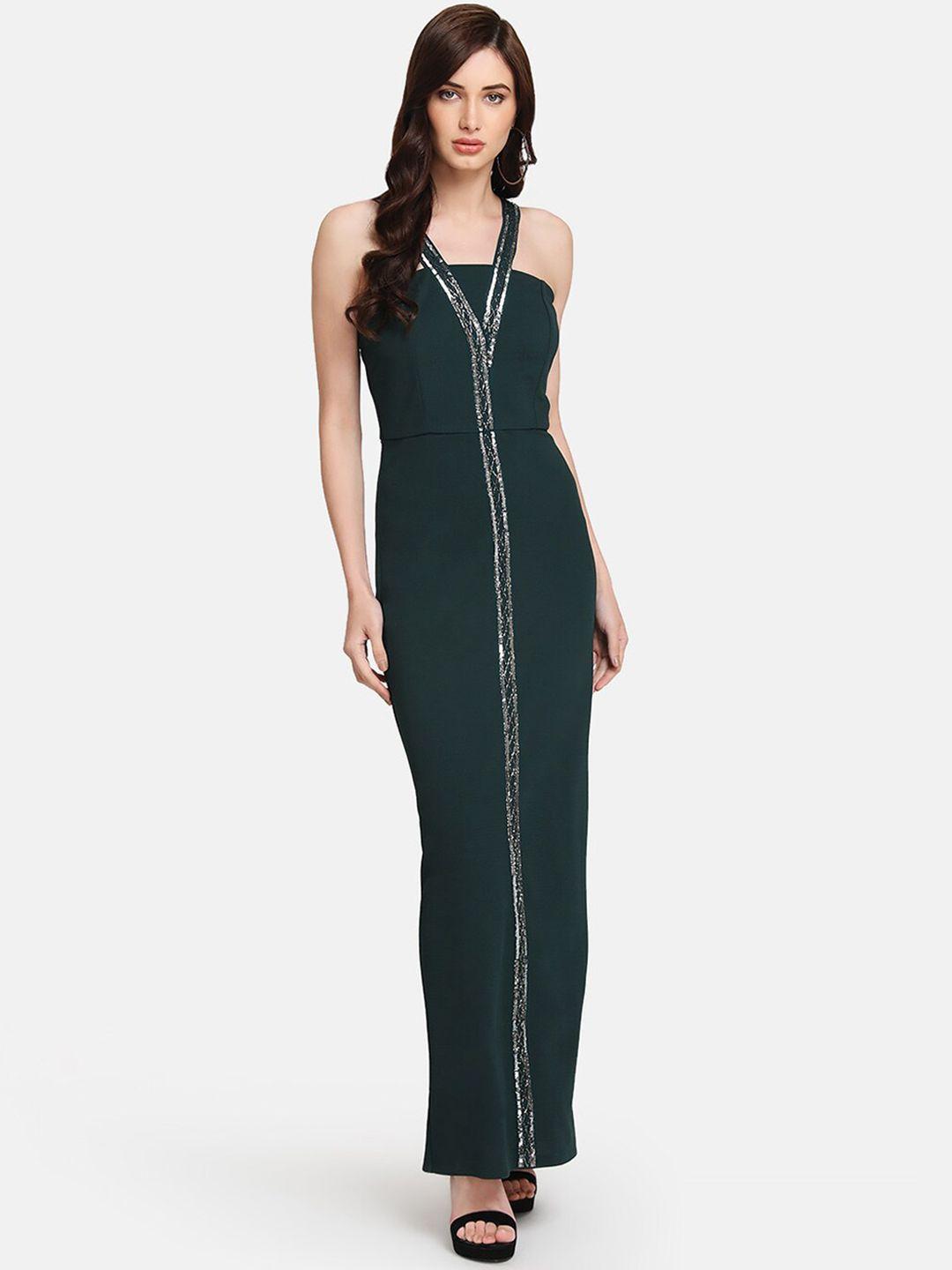 kazo women green embellished maxi dress