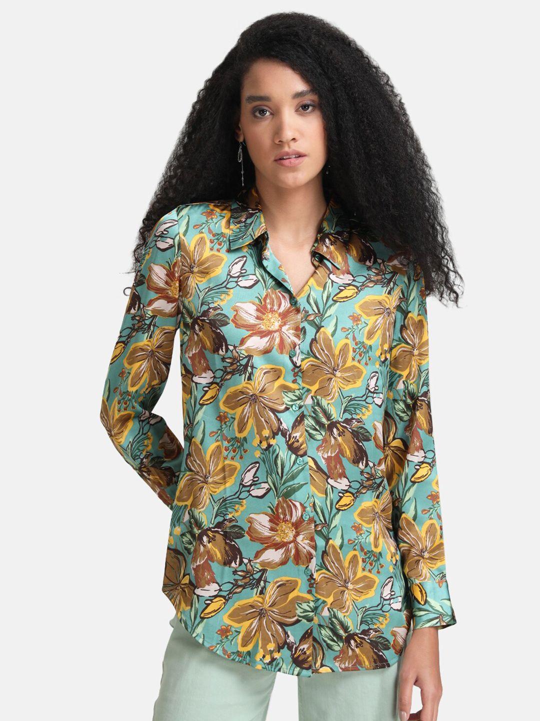 kazo women green floral printed casual shirt