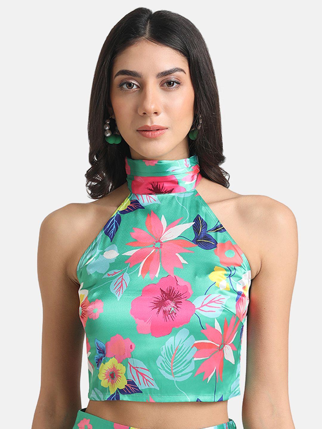 kazo women green floral printed crop top