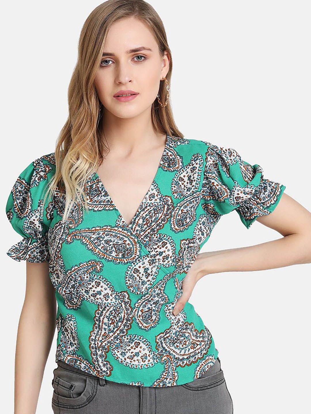 kazo women green printed top