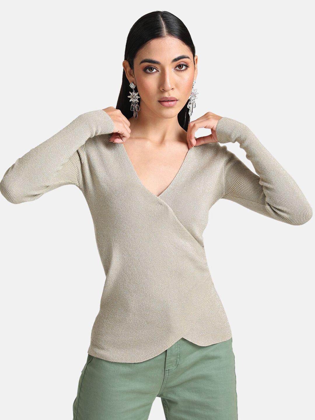 kazo women green ribbed pullover