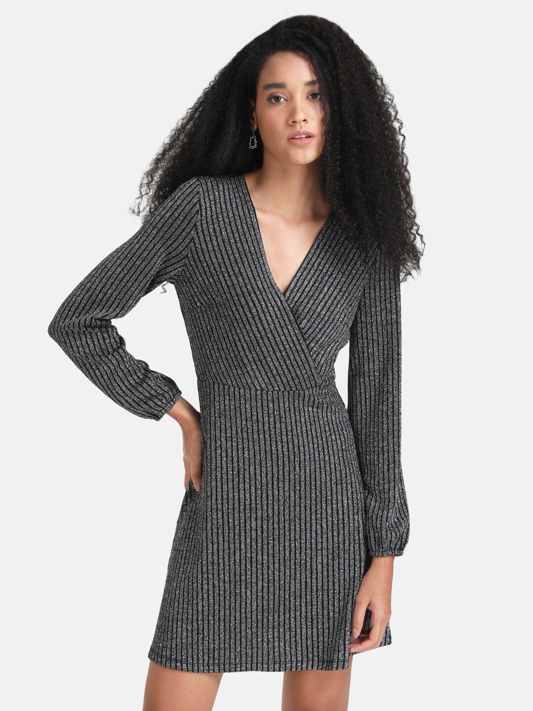 kazo women grey & black striped dress