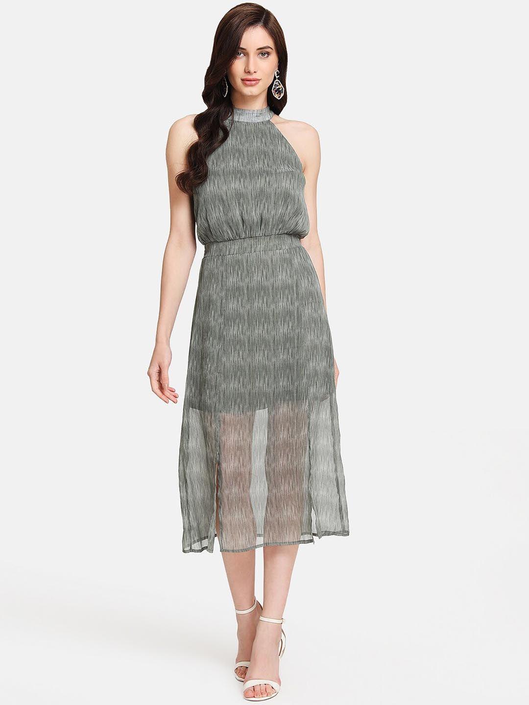 kazo women grey printed a-line dress