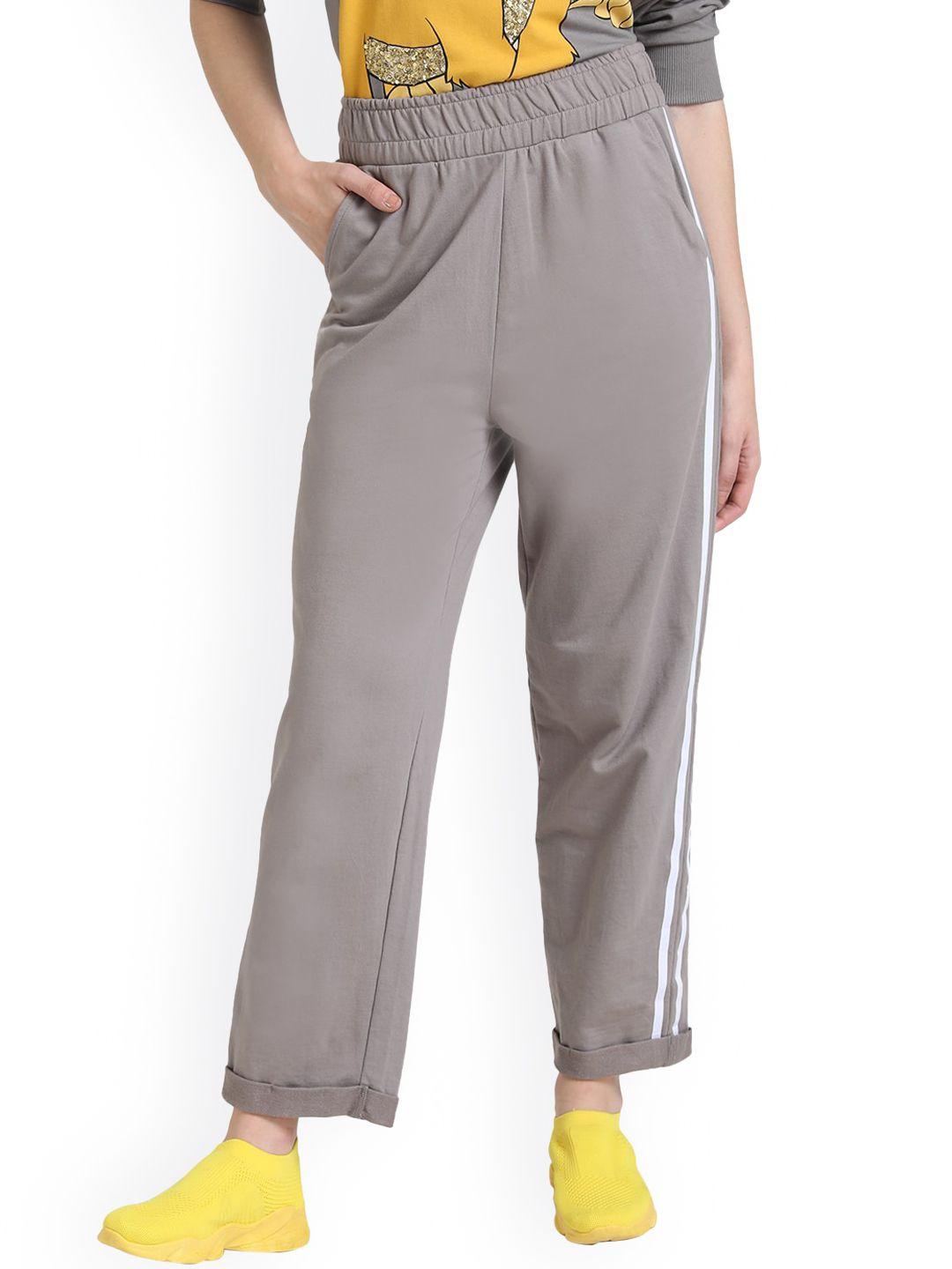 kazo women grey solid cotton track pants