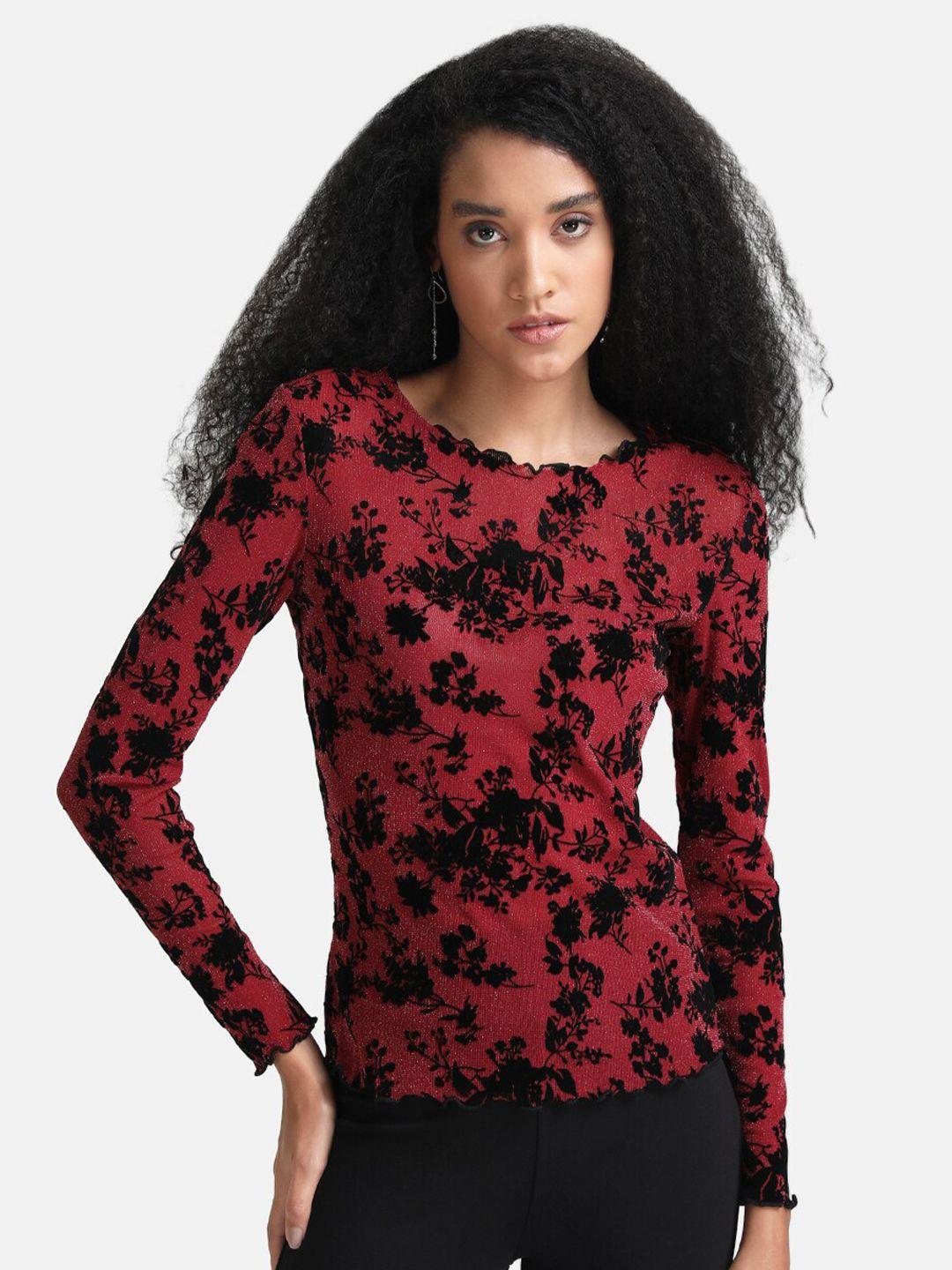 kazo women maroon & black floral top