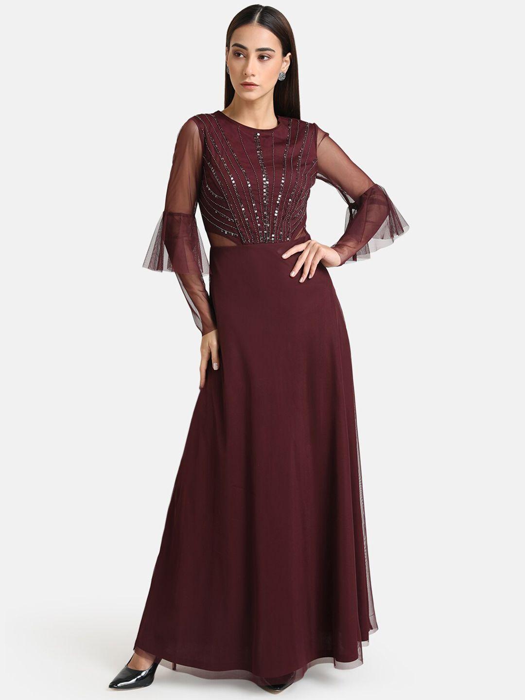 kazo women maroon embellished maxi dress