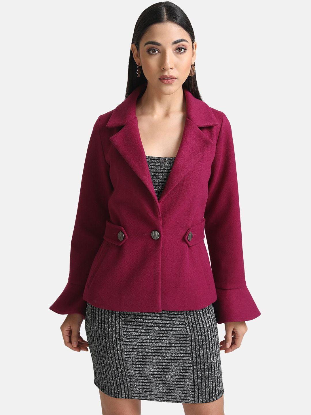 kazo women maroon peplum sleeves tailored jacket