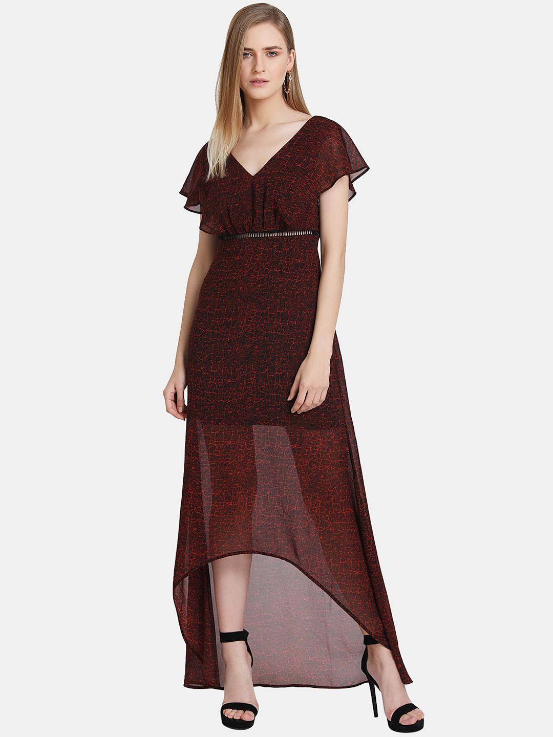 kazo women maroon printed maxi dress