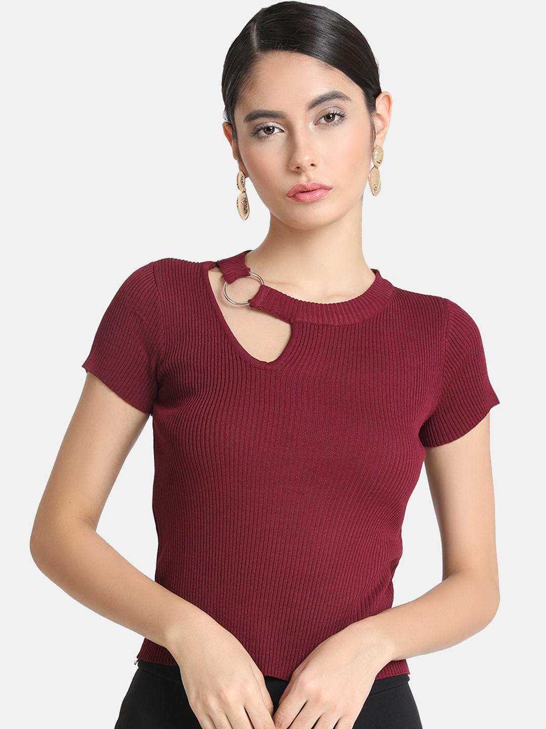 kazo women maroon self design top