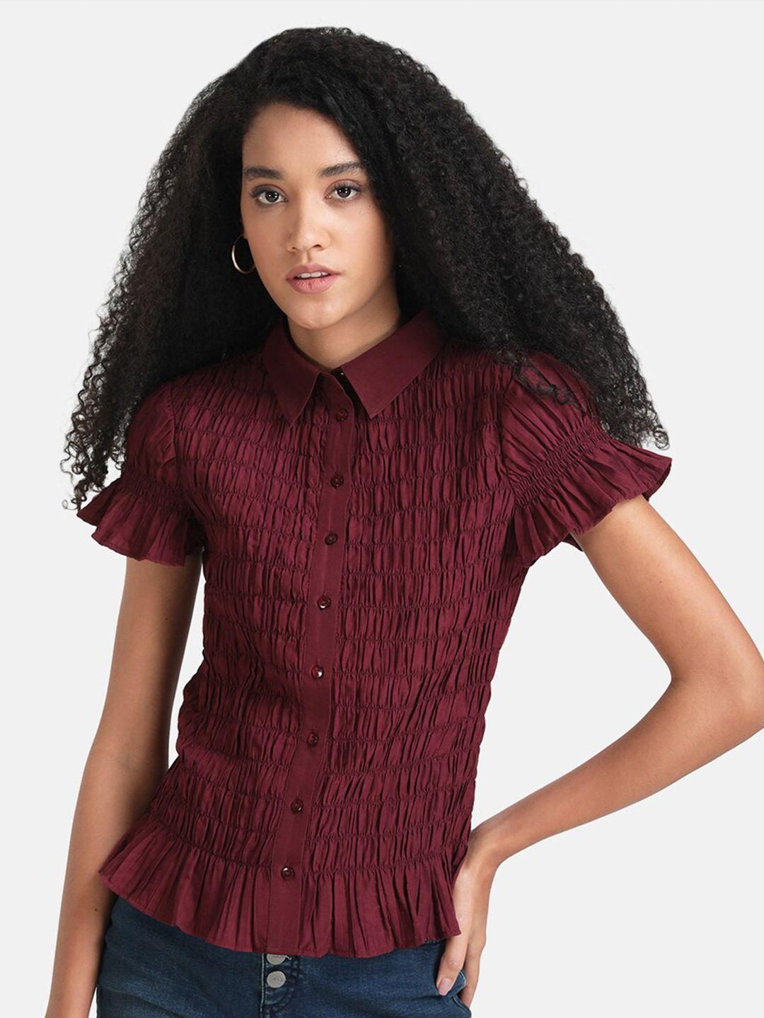 kazo women maroon solid casual shirt