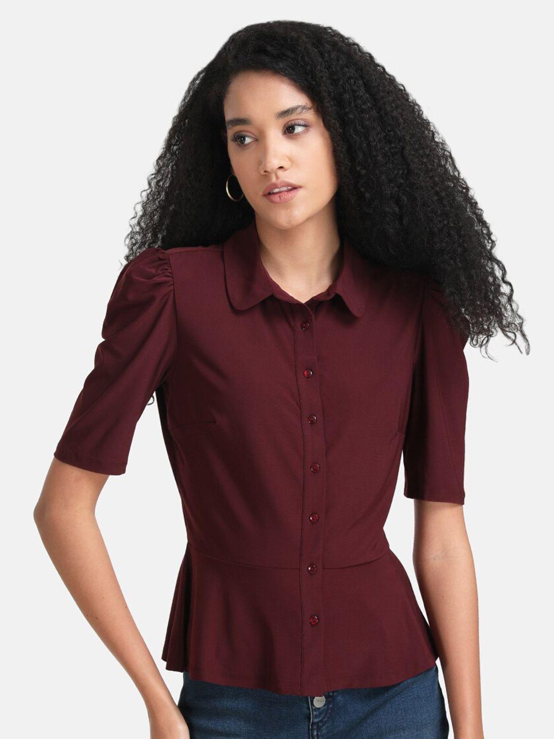 kazo women maroon solid formal shirt