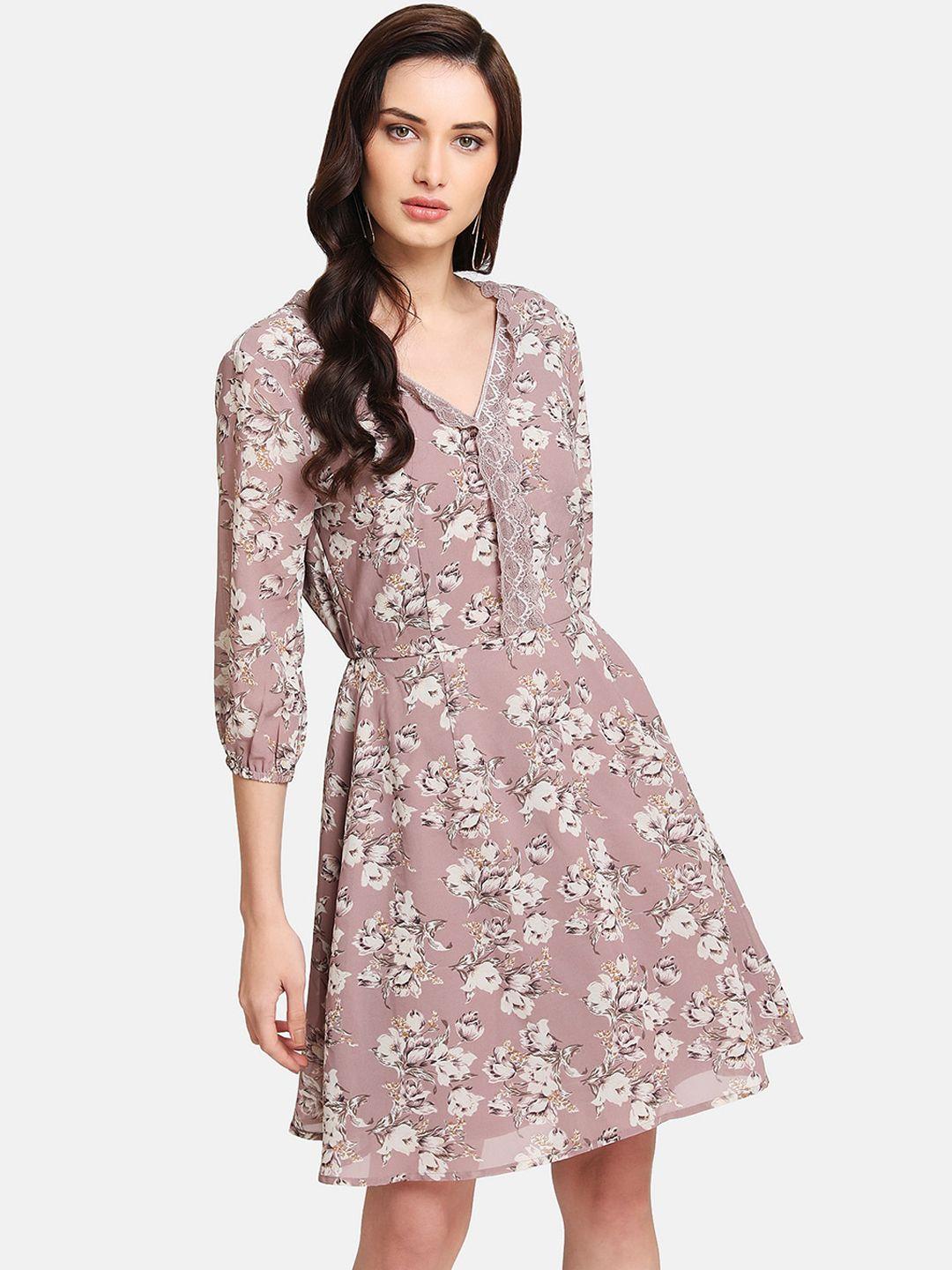 kazo women mauve printed fit and flare dress