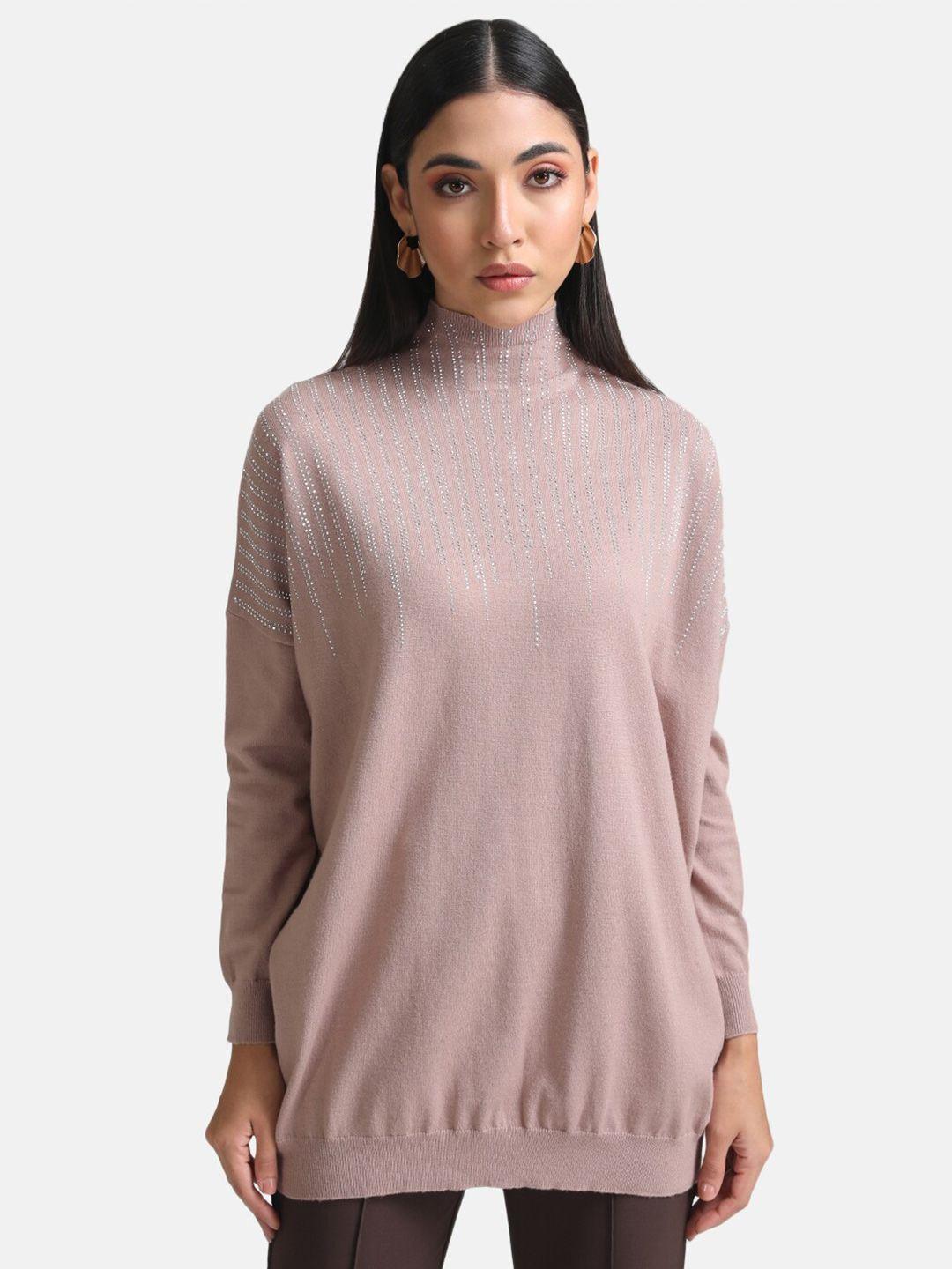 kazo women mauve printed longline pullover