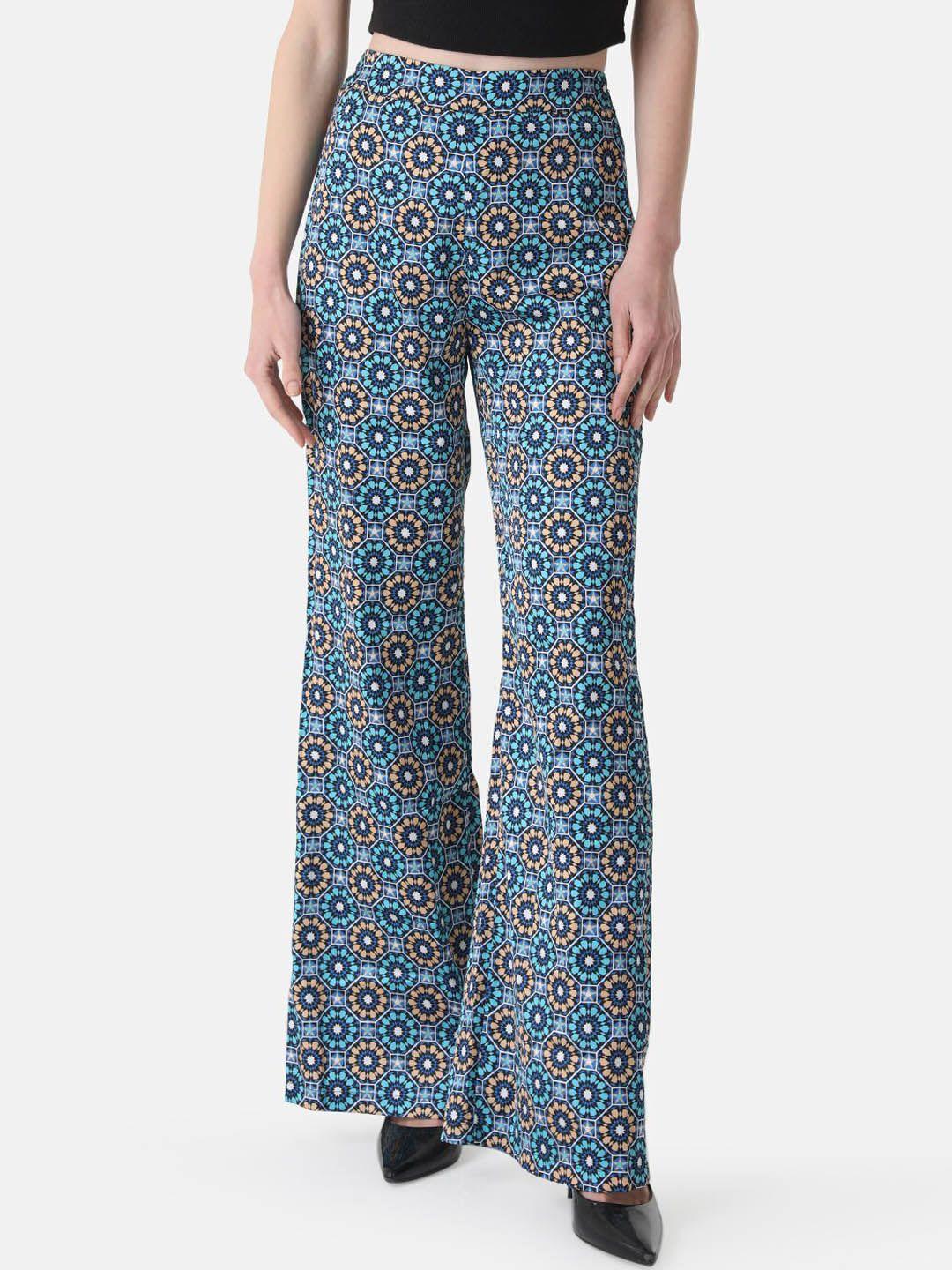 kazo women mid-rise floral printed flared high-rise bootcut trousers