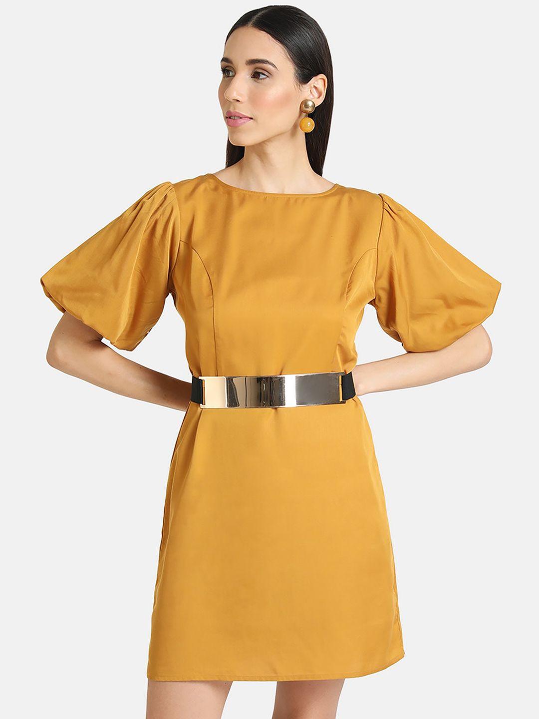 kazo women mustard yellow solid a-line dress