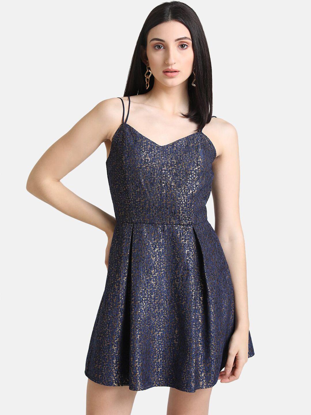 kazo women navy blue self design mini dress