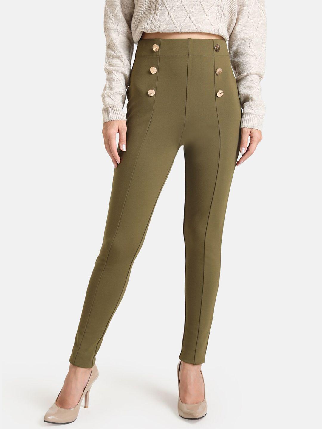 kazo women olive green coloured jeggings