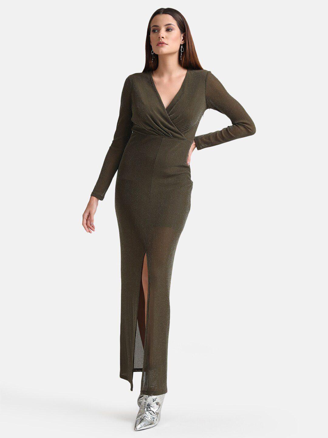 kazo women olive green maxi dress