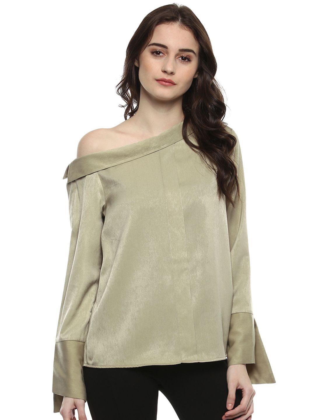 kazo women olive green solid top