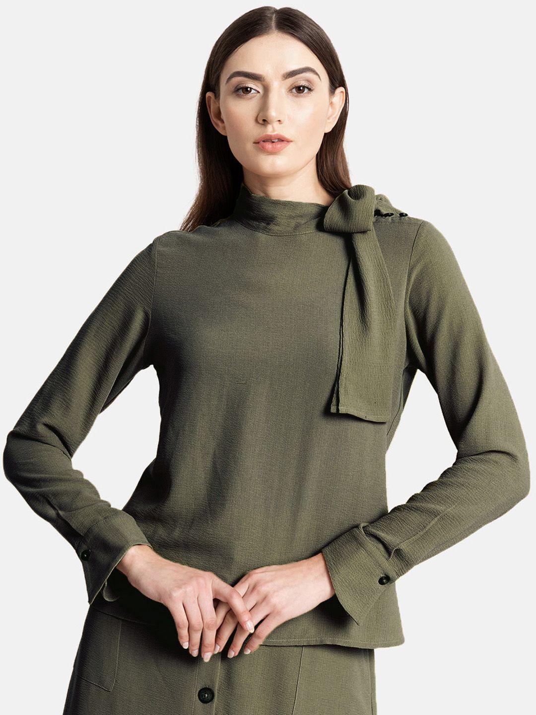 kazo women olive green solid top