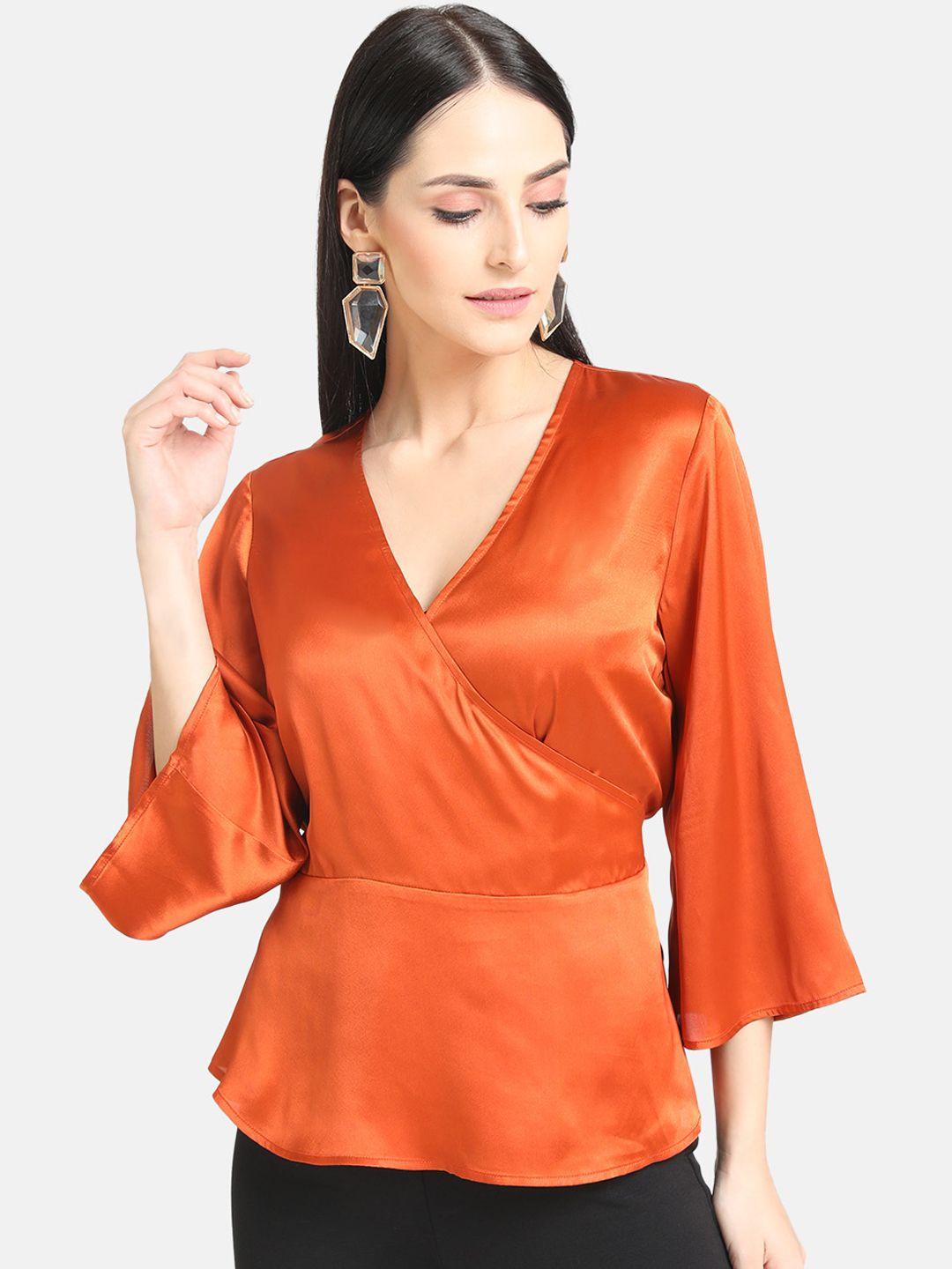 kazo women orange solid wrap top