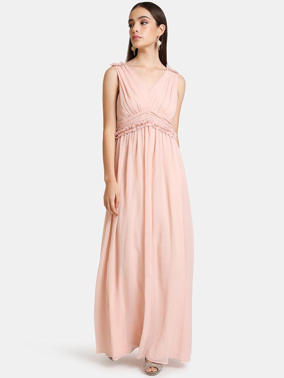 kazo women peach-coloured pleated maxi dress