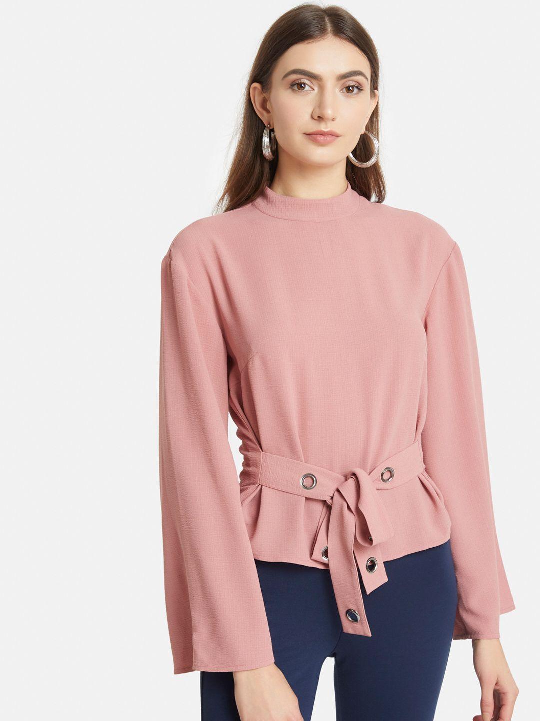 kazo women peach-coloured solid cinched waist top