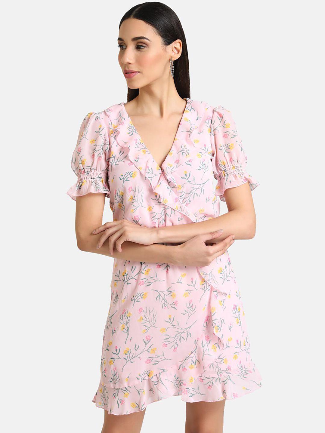 kazo women pink printed wrap dress